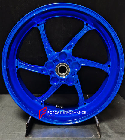 We manufacture premium quality forged motorcycle wheels rims for KAWASAKI ZX6R in any design, size, color.

Wheel sizes (motorcycle spec):

Front: 3.5 x 17

Rear: 5.5 x 17

Weight:

Front: 3.85 kg (8.48 lbs)

Rear: 4.95 kg (10.91 lbs)


Finishing: Gloss Blue

Forza Performance Group engineers and manufactures each forged motorcycle wheel individually per order. This ensures precise fitment, uncompromised strength, and unique styling. Whether for racing, touring, or daily use — our wheels are built for both 