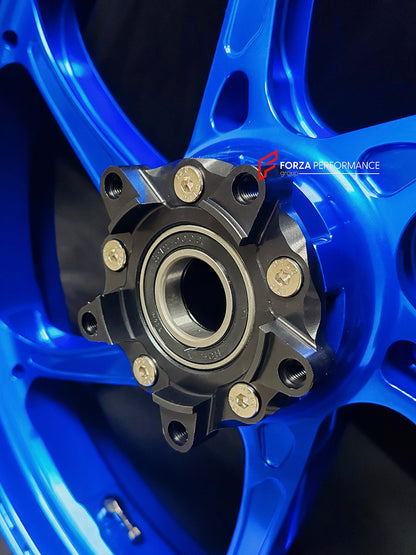 We manufacture premium quality forged motorcycle wheels rims for KAWASAKI ZX6R in any design, size, color.

Wheel sizes (motorcycle spec):

Front: 3.5 x 17

Rear: 5.5 x 17

Weight:

Front: 3.85 kg (8.48 lbs)

Rear: 4.95 kg (10.91 lbs)


Finishing: Gloss Blue

Forza Performance Group engineers and manufactures each forged motorcycle wheel individually per order. This ensures precise fitment, uncompromised strength, and unique styling. Whether for racing, touring, or daily use — our wheels are built for both 