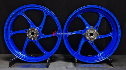 We manufacture premium quality forged motorcycle wheels rims for KAWASAKI ZX6R in any design, size, color.

Wheel sizes (motorcycle spec):

Front: 3.5 x 17

Rear: 5.5 x 17

Weight:

Front: 3.85 kg (8.48 lbs)

Rear: 4.95 kg (10.91 lbs)


Finishing: Gloss Blue

Forza Performance Group engineers and manufactures each forged motorcycle wheel individually per order. This ensures precise fitment, uncompromised strength, and unique styling. Whether for racing, touring, or daily use — our wheels are built for both 