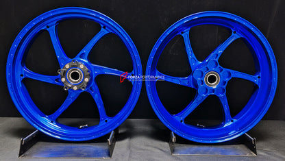We manufacture premium quality forged motorcycle wheels rims for KAWASAKI ZX6R in any design, size, color.

Wheel sizes (motorcycle spec):

Front: 3.5 x 17

Rear: 5.5 x 17

Weight:

Front: 3.85 kg (8.48 lbs)

Rear: 4.95 kg (10.91 lbs)


Finishing: Gloss Blue

Forza Performance Group engineers and manufactures each forged motorcycle wheel individually per order. This ensures precise fitment, uncompromised strength, and unique styling. Whether for racing, touring, or daily use — our wheels are built for both 
