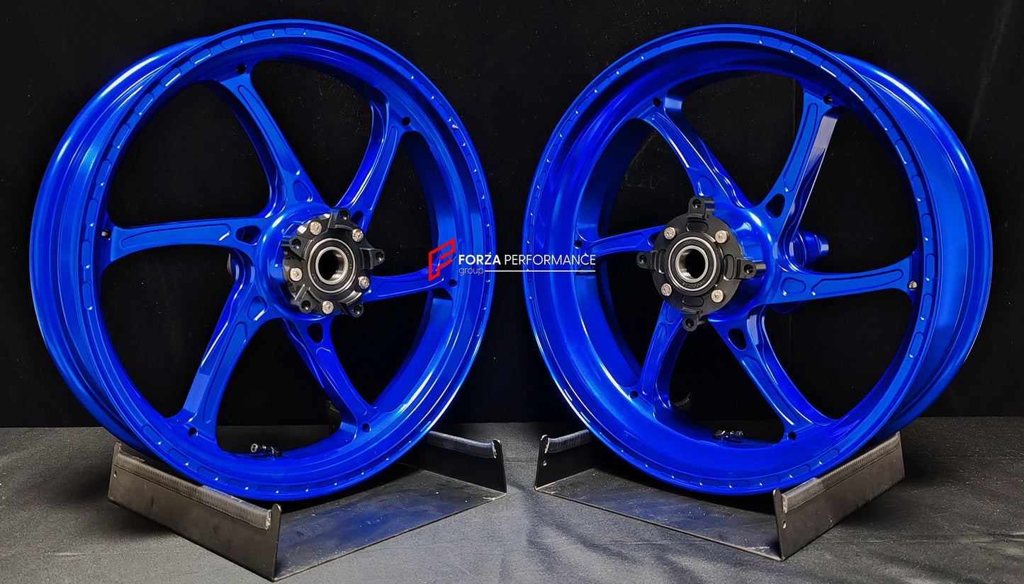 We manufacture premium quality forged motorcycle wheels rims for KAWASAKI ZX6R in any design, size, color.

Wheel sizes (motorcycle spec):

Front: 3.5 x 17

Rear: 5.5 x 17

Weight:

Front: 3.85 kg (8.48 lbs)

Rear: 4.95 kg (10.91 lbs)


Finishing: Gloss Blue

Forza Performance Group engineers and manufactures each forged motorcycle wheel individually per order. This ensures precise fitment, uncompromised strength, and unique styling. Whether for racing, touring, or daily use — our wheels are built for both 