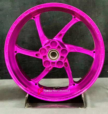 We manufacture premium quality forged motorcycle wheels rims for KAWASAKI ZX6R in any design, size, color.

Wheel sizes (motorcycle spec):

Front: 3.5 x 17

Rear: 5.5 x 17

Weight:

Front: 3.8 kg (8.38 lbs)

Rear: 5.05 kg (11.13 lbs)


Finishing Gloss Pink

Forza Performance Group engineers and manufactures each forged motorcycle wheel individually per order. This ensures precise fitment, uncompromised strength, and unique styling. Whether for racing, touring, or daily use — our wheels are built for both pe