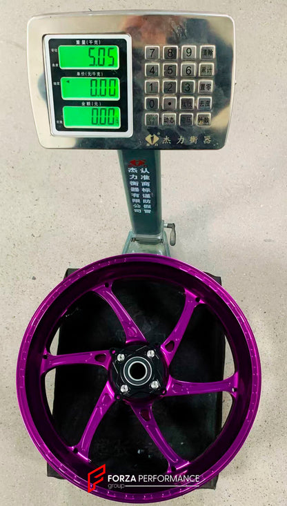 We manufacture premium quality forged motorcycle wheels rims for KAWASAKI ZX6R in any design, size, color.

Wheel sizes (motorcycle spec):

Front: 3.5 x 17

Rear: 5.5 x 17

Weight:

Front: 3.8 kg (8.38 lbs)

Rear: 5.05 kg (11.13 lbs)


Finishing Gloss Pink

Forza Performance Group engineers and manufactures each forged motorcycle wheel individually per order. This ensures precise fitment, uncompromised strength, and unique styling. Whether for racing, touring, or daily use — our wheels are built for both pe