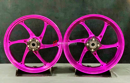 We manufacture premium quality forged motorcycle wheels rims for KAWASAKI ZX6R in any design, size, color.

Wheel sizes (motorcycle spec):

Front: 3.5 x 17

Rear: 5.5 x 17

Weight:

Front: 3.8 kg (8.38 lbs)

Rear: 5.05 kg (11.13 lbs)


Finishing Gloss Pink

Forza Performance Group engineers and manufactures each forged motorcycle wheel individually per order. This ensures precise fitment, uncompromised strength, and unique styling. Whether for racing, touring, or daily use — our wheels are built for both pe