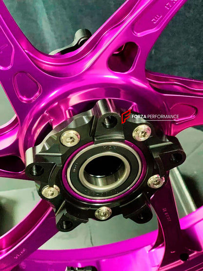 We manufacture premium quality forged motorcycle wheels rims for KAWASAKI ZX6R in any design, size, color.

Wheel sizes (motorcycle spec):

Front: 3.5 x 17

Rear: 5.5 x 17

Weight:

Front: 3.8 kg (8.38 lbs)

Rear: 5.05 kg (11.13 lbs)


Finishing Gloss Pink

Forza Performance Group engineers and manufactures each forged motorcycle wheel individually per order. This ensures precise fitment, uncompromised strength, and unique styling. Whether for racing, touring, or daily use — our wheels are built for both pe
