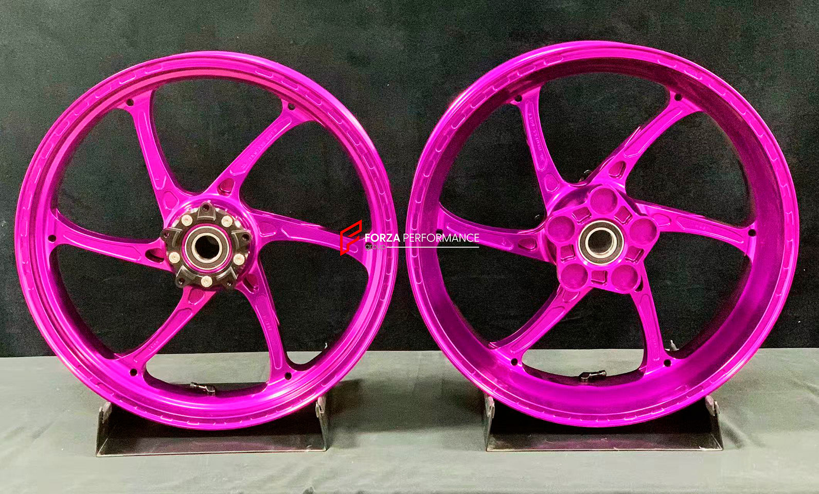 We manufacture premium quality forged motorcycle wheels rims for KAWASAKI ZX6R in any design, size, color.

Wheel sizes (motorcycle spec):

Front: 3.5 x 17

Rear: 5.5 x 17

Weight:

Front: 3.8 kg (8.38 lbs)

Rear: 5.05 kg (11.13 lbs)


Finishing Gloss Pink

Forza Performance Group engineers and manufactures each forged motorcycle wheel individually per order. This ensures precise fitment, uncompromised strength, and unique styling. Whether for racing, touring, or daily use — our wheels are built for both pe