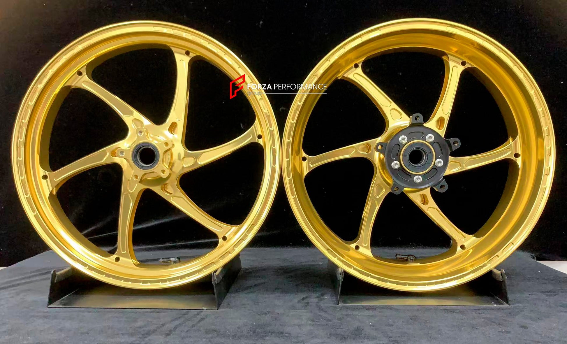 We manufacture premium quality forged motorcycle wheels rims for KTM 790 890 in any design, size, color.

Wheel sizes (motorcycle spec):

Front: 3.5 x 17

Rear: 5.5 x 17

Weight:

Front: 3.25 kg (7.16 lbs)

Rear: 4.65 kg (10.25 lbs)


Finishing: Gloss Gold

Forza Performance Group engineers and manufactures each forged motorcycle wheel individually per order. This ensures precise fitment, uncompromised strength, and unique styling. Whether for racing, touring, or daily use — our wheels are built for both pe