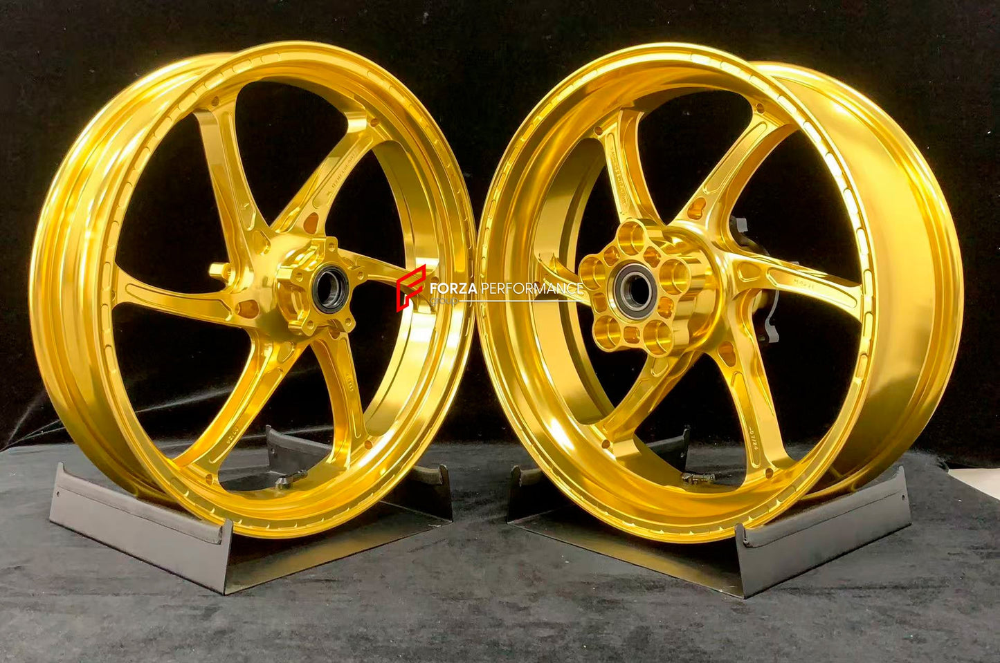 We manufacture premium quality forged motorcycle wheels rims for KTM 790 890 in any design, size, color.

Wheel sizes (motorcycle spec):

Front: 3.5 x 17

Rear: 5.5 x 17

Weight:

Front: 3.25 kg (7.16 lbs)

Rear: 4.65 kg (10.25 lbs)


Finishing: Gloss Gold

Forza Performance Group engineers and manufactures each forged motorcycle wheel individually per order. This ensures precise fitment, uncompromised strength, and unique styling. Whether for racing, touring, or daily use — our wheels are built for both pe
