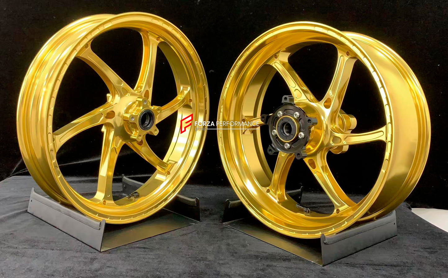 We manufacture premium quality forged motorcycle wheels rims for KTM 790 890 in any design, size, color.

Wheel sizes (motorcycle spec):

Front: 3.5 x 17

Rear: 5.5 x 17

Weight:

Front: 3.25 kg (7.16 lbs)

Rear: 4.65 kg (10.25 lbs)


Finishing: Gloss Gold

Forza Performance Group engineers and manufactures each forged motorcycle wheel individually per order. This ensures precise fitment, uncompromised strength, and unique styling. Whether for racing, touring, or daily use — our wheels are built for both pe