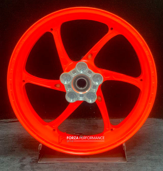 We manufacture premium quality forged motorcycle wheels rims for KTM 790 890 in any design, size, color.

Wheel sizes (motorcycle spec):

Front: 3.5 x 17

Rear: 5.5 x 17

Weight:

Front: 3.35 kg (7.38 lbs)

Rear: 4.75 kg (10.47 lbs)


Finishing: KTM Orange

Forza Performance Group engineers and manufactures each forged motorcycle wheel individually per order. This ensures precise fitment, uncompromised strength, and unique styling. Whether for racing, touring, or daily use — our wheels are built for both pe