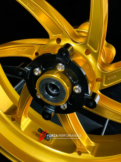 We manufacture premium quality forged motorcycle wheels rims for KAWASAKI NINJA Z900 SE Z900RS in any design, size, color.

Wheel sizes (motorcycle spec):

Front: 3.5 x 17

Rear: 5.5 x 17

Weight:

Front: 4.3 kg (9.48 lbs)

Rear: 4.8 kg (10.58 lbs)


Finishing: Gloss Gold

Forza Performance Group engineers and manufactures each forged motorcycle wheel individually per order. This ensures precise fitment, uncompromised strength, and unique styling. Whether for racing, touring, or daily use — our wheels are b