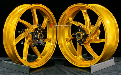 We manufacture premium quality forged motorcycle wheels rims for KAWASAKI NINJA Z900 SE Z900RS in any design, size, color.

Wheel sizes (motorcycle spec):

Front: 3.5 x 17

Rear: 5.5 x 17

Weight:

Front: 4.3 kg (9.48 lbs)

Rear: 4.8 kg (10.58 lbs)


Finishing: Gloss Gold

Forza Performance Group engineers and manufactures each forged motorcycle wheel individually per order. This ensures precise fitment, uncompromised strength, and unique styling. Whether for racing, touring, or daily use — our wheels are b