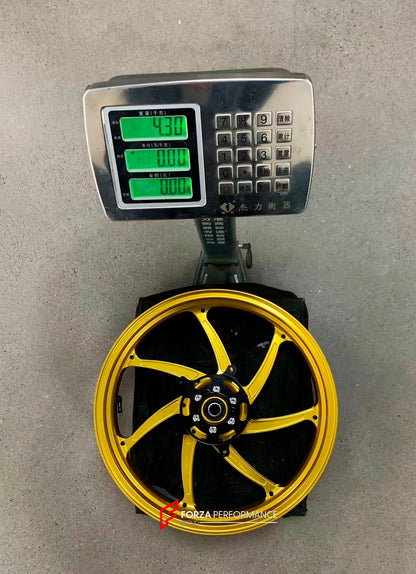 We manufacture premium quality forged motorcycle wheels rims for KAWASAKI NINJA Z900 SE Z900RS in any design, size, color.

Wheel sizes (motorcycle spec):

Front: 3.5 x 17

Rear: 5.5 x 17

Weight:

Front: 4.3 kg (9.48 lbs)

Rear: 4.8 kg (10.58 lbs)


Finishing: Gloss Gold

Forza Performance Group engineers and manufactures each forged motorcycle wheel individually per order. This ensures precise fitment, uncompromised strength, and unique styling. Whether for racing, touring, or daily use — our wheels are b
