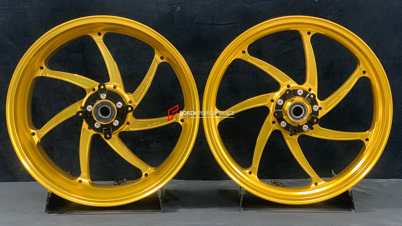 We manufacture premium quality forged motorcycle wheels rims for KAWASAKI ZX10R ZX10RR in any design, size, color.

Wheel sizes (motorcycle spec):

Front: 3.5 x 17

Rear: 6 x 17

Weight:

Front: 4.2 kg (19.26 lbs)

Rear: 5 kg (11.02 lbs)


Finishing: Satin Gold

Forza Performance Group engineers and manufactures each forged motorcycle wheel individually per order. This ensures precise fitment, uncompromised strength, and unique styling. Whether for racing, touring, or daily use — our wheels are built for bo