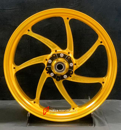 We manufacture premium quality forged motorcycle wheels rims for KAWASAKI ZX10R ZX10RR in any design, size, color.

Wheel sizes (motorcycle spec):

Front: 3.5 x 17

Rear: 6 x 17

Weight:

Front: 4.2 kg (19.26 lbs)

Rear: 5 kg (11.02 lbs)


Finishing: Satin Gold

Forza Performance Group engineers and manufactures each forged motorcycle wheel individually per order. This ensures precise fitment, uncompromised strength, and unique styling. Whether for racing, touring, or daily use — our wheels are built for bo