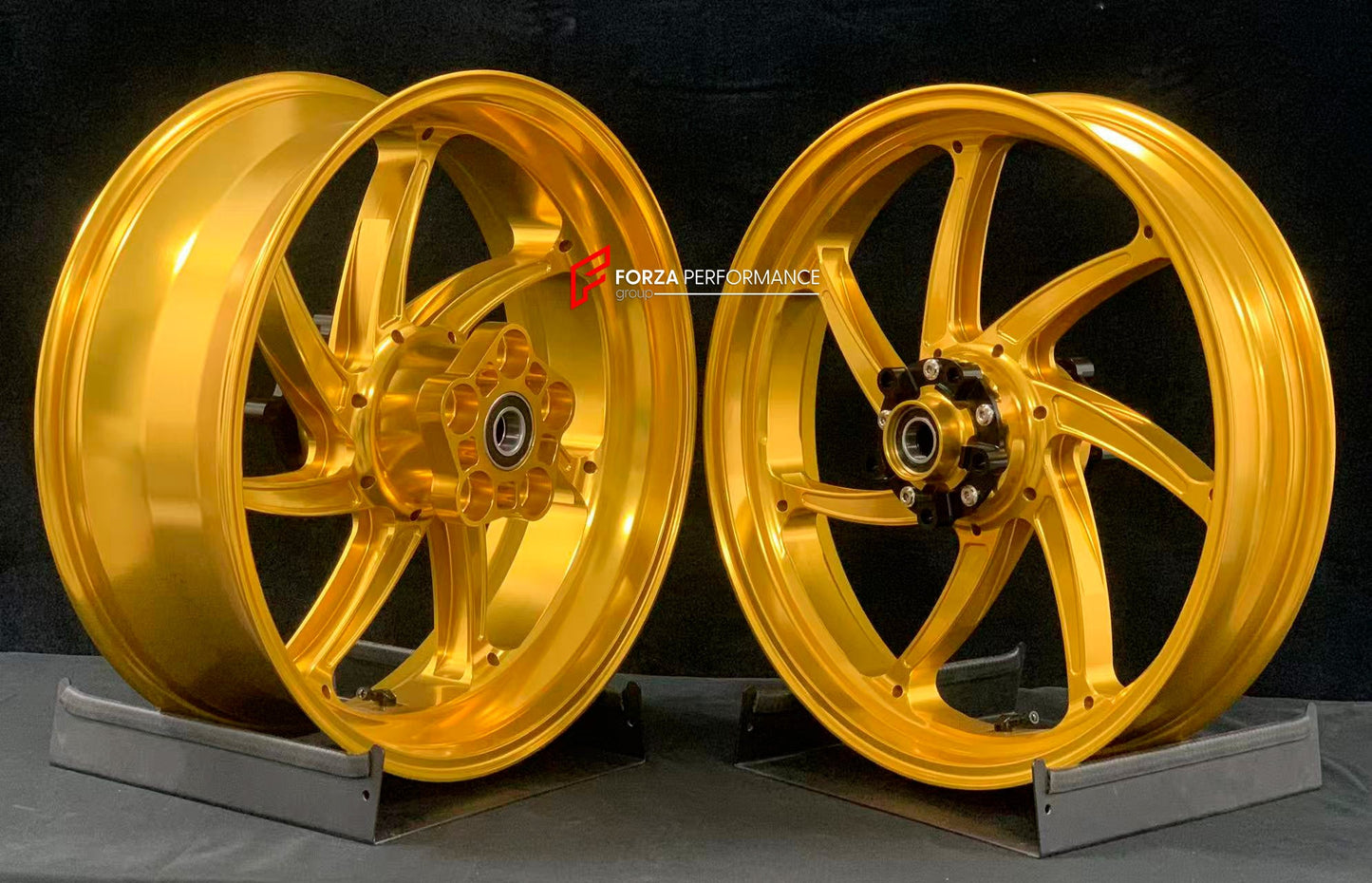 We manufacture premium quality forged motorcycle wheels rims for KAWASAKI ZX10R ZX10RR in any design, size, color.

Wheel sizes (motorcycle spec):

Front: 3.5 x 17

Rear: 6 x 17

Weight:

Front: 4.2 kg (19.26 lbs)

Rear: 5 kg (11.02 lbs)


Finishing: Satin Gold

Forza Performance Group engineers and manufactures each forged motorcycle wheel individually per order. This ensures precise fitment, uncompromised strength, and unique styling. Whether for racing, touring, or daily use — our wheels are built for bo