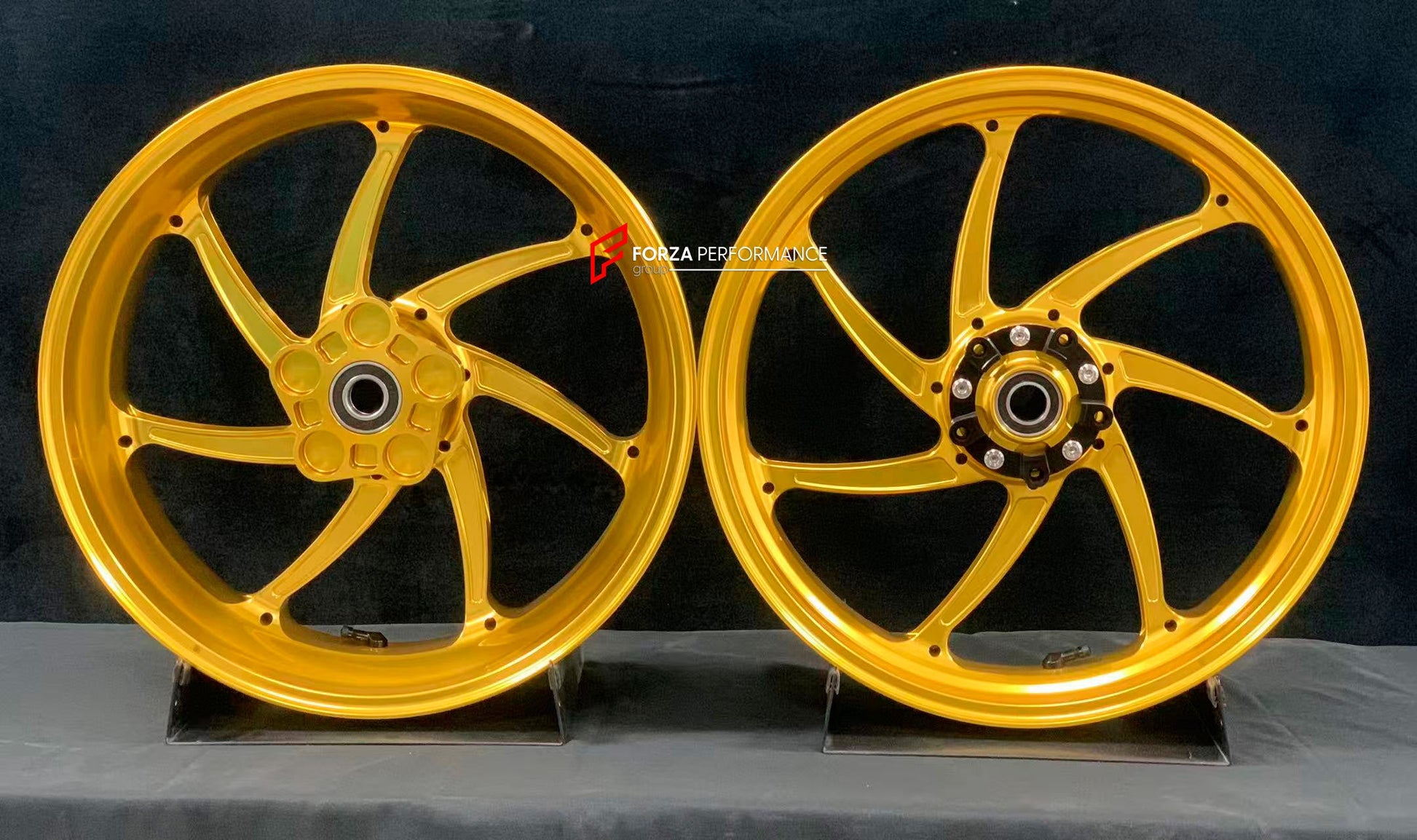 We manufacture premium quality forged motorcycle wheels rims for KAWASAKI ZX10R ZX10RR in any design, size, color.

Wheel sizes (motorcycle spec):

Front: 3.5 x 17

Rear: 6 x 17

Weight:

Front: 4.2 kg (19.26 lbs)

Rear: 5 kg (11.02 lbs)


Finishing: Satin Gold

Forza Performance Group engineers and manufactures each forged motorcycle wheel individually per order. This ensures precise fitment, uncompromised strength, and unique styling. Whether for racing, touring, or daily use — our wheels are built for bo