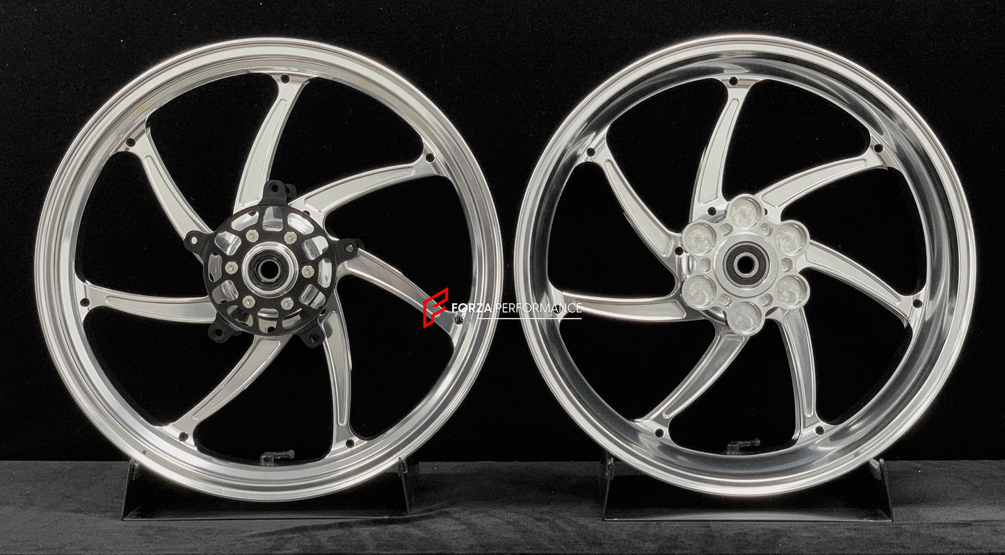 We manufacture premium quality forged motorcycle wheels rims for KAWASAKI ZX4R ZX4RSE in any design, size, color.

Wheel sizes (motorcycle spec):

Front: 3.5 x 17

Rear: 4.5 x 17

Weight:

Front: 4.7 kg (10.36 lbs)

Rear: 4.85 kg (10.69 lbs)


Finishing: Gloss Silver

Forza Performance Group engineers and manufactures each forged motorcycle wheel individually per order. This ensures precise fitment, uncompromised strength, and unique styling. Whether for racing, touring, or daily use — our wheels are built 