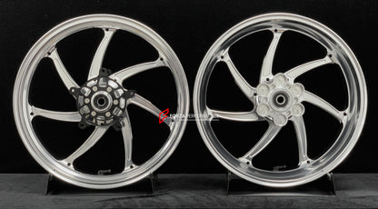 We manufacture premium quality forged motorcycle wheels rims for KAWASAKI ZX4R ZX4RSE in any design, size, color.

Wheel sizes (motorcycle spec):

Front: 3.5 x 17

Rear: 4.5 x 17

Weight:

Front: 4.7 kg (10.36 lbs)

Rear: 4.85 kg (10.69 lbs)


Finishing: Gloss Silver

Forza Performance Group engineers and manufactures each forged motorcycle wheel individually per order. This ensures precise fitment, uncompromised strength, and unique styling. Whether for racing, touring, or daily use — our wheels are built 