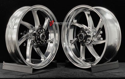 We manufacture premium quality forged motorcycle wheels rims for KAWASAKI ZX4R ZX4RSE in any design, size, color.

Wheel sizes (motorcycle spec):

Front: 3.5 x 17

Rear: 4.5 x 17

Weight:

Front: 4.7 kg (10.36 lbs)

Rear: 4.85 kg (10.69 lbs)


Finishing: Gloss Silver

Forza Performance Group engineers and manufactures each forged motorcycle wheel individually per order. This ensures precise fitment, uncompromised strength, and unique styling. Whether for racing, touring, or daily use — our wheels are built 