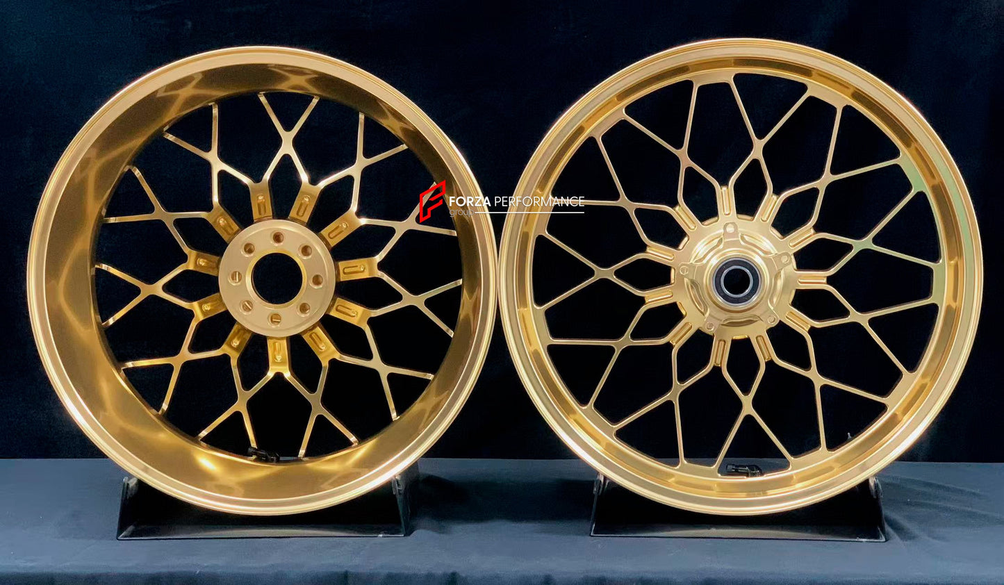 We manufacture premium quality forged motorcycle wheels rims for MV AGUSTA in any design, size, color.

Wheel sizes (motorcycle spec):

Front: 3.5 x 17

Rear: 5.5 x 17

Weight:

Front: 4.15 kg (9.15 lbs)

Rear: 4.85 kg (10.69 lbs)


Finishing: Satin Gold

Forza Performance Group engineers and manufactures each forged motorcycle wheel individually per order. This ensures precise fitment, uncompromised strength, and unique styling. Whether for racing, touring, or daily use — our wheels are built for both perf