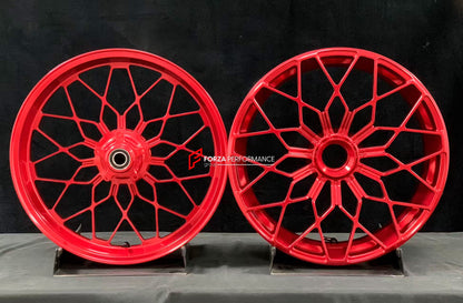 We manufacture premium quality forged motorcycle wheels rims for MV AGUSTA in any design, size, color.

Wheel sizes (motorcycle spec):

Front: 3.5 x 17

Rear: 5.5 x 17

Weight:

Front: 4.25 kg (9.37 lbs)

Rear: 4.9 kg (10.8 lbs)


Finishing Gloss Red

Forza Performance Group engineers and manufactures each forged motorcycle wheel individually per order. This ensures precise fitment, uncompromised strength, and unique styling. Whether for racing, touring, or daily use — our wheels are built for both performa
