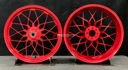 We manufacture premium quality forged motorcycle wheels rims for MV AGUSTA in any design, size, color.

Wheel sizes (motorcycle spec):

Front: 3.5 x 17

Rear: 5.5 x 17

Weight:

Front: 4.25 kg (9.37 lbs)

Rear: 4.9 kg (10.8 lbs)


Finishing Gloss Red

Forza Performance Group engineers and manufactures each forged motorcycle wheel individually per order. This ensures precise fitment, uncompromised strength, and unique styling. Whether for racing, touring, or daily use — our wheels are built for both performa