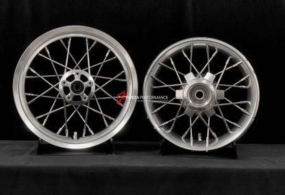 We manufacture premium quality forged motorcycle wheels rims for TRIUMPH in any design, size, color.

Wheel sizes (motorcycle spec):

Front: 3.5 x 17

Rear: 7.5 x 16

Weight:

Front: 6.95 kg (15.32 lbs)

Rear: 10.7 kg (23.59 lbs)


Finishing: Gloss Silver

Forza Performance Group engineers and manufactures each forged motorcycle wheel individually per order. This ensures precise fitment, uncompromised strength, and unique styling. Whether for racing, touring, or daily use — our wheels are built for both per