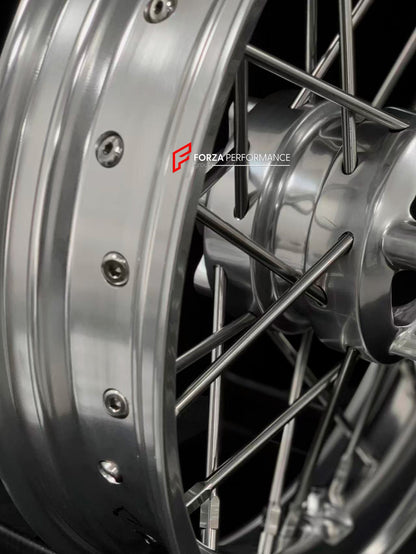 We manufacture premium quality forged motorcycle wheels rims for TRIUMPH in any design, size, color.

Wheel sizes (motorcycle spec):

Front: 3.5 x 17

Rear: 7.5 x 16

Weight:

Front: 6.95 kg (15.32 lbs)

Rear: 10.7 kg (23.59 lbs)


Finishing: Gloss Silver

Forza Performance Group engineers and manufactures each forged motorcycle wheel individually per order. This ensures precise fitment, uncompromised strength, and unique styling. Whether for racing, touring, or daily use — our wheels are built for both per