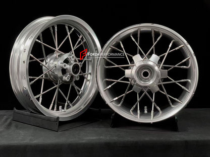 We manufacture premium quality forged motorcycle wheels rims for TRIUMPH in any design, size, color.

Wheel sizes (motorcycle spec):

Front: 3.5 x 17

Rear: 7.5 x 16

Weight:

Front: 6.95 kg (15.32 lbs)

Rear: 10.7 kg (23.59 lbs)


Finishing: Gloss Silver

Forza Performance Group engineers and manufactures each forged motorcycle wheel individually per order. This ensures precise fitment, uncompromised strength, and unique styling. Whether for racing, touring, or daily use — our wheels are built for both per