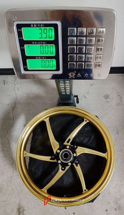 We manufacture premium quality forged motorcycle wheels rims for QJMOTOR in any design, size, color.

Wheel sizes (motorcycle spec):

Front: 3.5 x 17

Rear: 6 x 17

Weight:

Front: 3.9 kg (8.6 lbs)

Rear: 4.95 kg (10.91 lbs)


Finishing: Satin Gold

Forza Performance Group engineers and manufactures each forged motorcycle wheel individually per order. This ensures precise fitment, uncompromised strength, and unique styling. Whether for racing, touring, or daily use — our wheels are built for both performanc