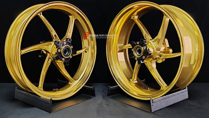 We manufacture premium quality forged motorcycle wheels rims for QJMOTOR in any design, size, color.

Wheel sizes (motorcycle spec):

Front: 3.5 x 17

Rear: 6 x 17

Weight:

Front: 3.9 kg (8.6 lbs)

Rear: 4.95 kg (10.91 lbs)


Finishing: Satin Gold

Forza Performance Group engineers and manufactures each forged motorcycle wheel individually per order. This ensures precise fitment, uncompromised strength, and unique styling. Whether for racing, touring, or daily use — our wheels are built for both performanc