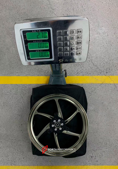 We manufacture premium quality forged motorcycle wheels rims for YAMAHA in any design, size, color.

Wheel sizes (motorcycle spec):

Front: 2.5 x 14

Rear: 3.5 x 14

Weight:

Front: 2.7 kg (5.95 lbs)

Rear: 2.85 kg (6.28 lbs)


Finishing: Gloss Bronze

Forza Performance Group engineers and manufactures each forged motorcycle wheel individually per order. This ensures precise fitment, uncompromised strength, and unique styling. Whether for racing, touring, or daily use — our wheels are built for both perform