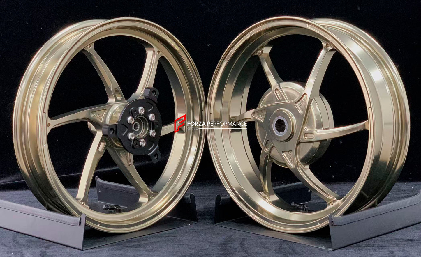 We manufacture premium quality forged motorcycle wheels rims for YAMAHA in any design, size, color.

Wheel sizes (motorcycle spec):

Front: 2.5 x 14

Rear: 3.5 x 14

Weight:

Front: 2.7 kg (5.95 lbs)

Rear: 2.85 kg (6.28 lbs)


Finishing: Gloss Bronze

Forza Performance Group engineers and manufactures each forged motorcycle wheel individually per order. This ensures precise fitment, uncompromised strength, and unique styling. Whether for racing, touring, or daily use — our wheels are built for both perform