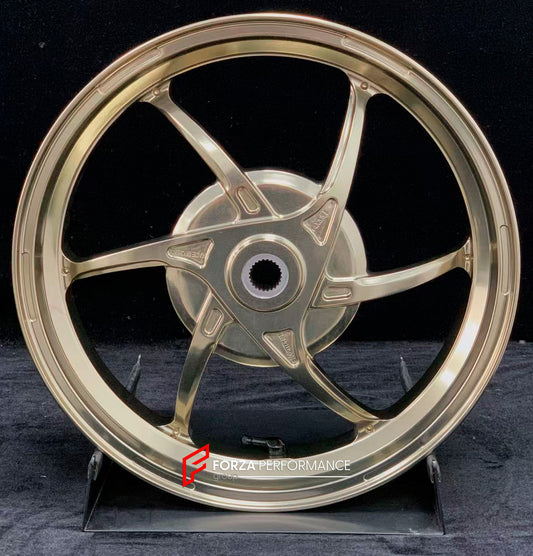 We manufacture premium quality forged motorcycle wheels rims for YAMAHA in any design, size, color.

Wheel sizes (motorcycle spec):

Front: 2.5 x 14

Rear: 3.5 x 14

Weight:

Front: 2.7 kg (5.95 lbs)

Rear: 2.85 kg (6.28 lbs)


Finishing: Gloss Bronze

Forza Performance Group engineers and manufactures each forged motorcycle wheel individually per order. This ensures precise fitment, uncompromised strength, and unique styling. Whether for racing, touring, or daily use — our wheels are built for both perform