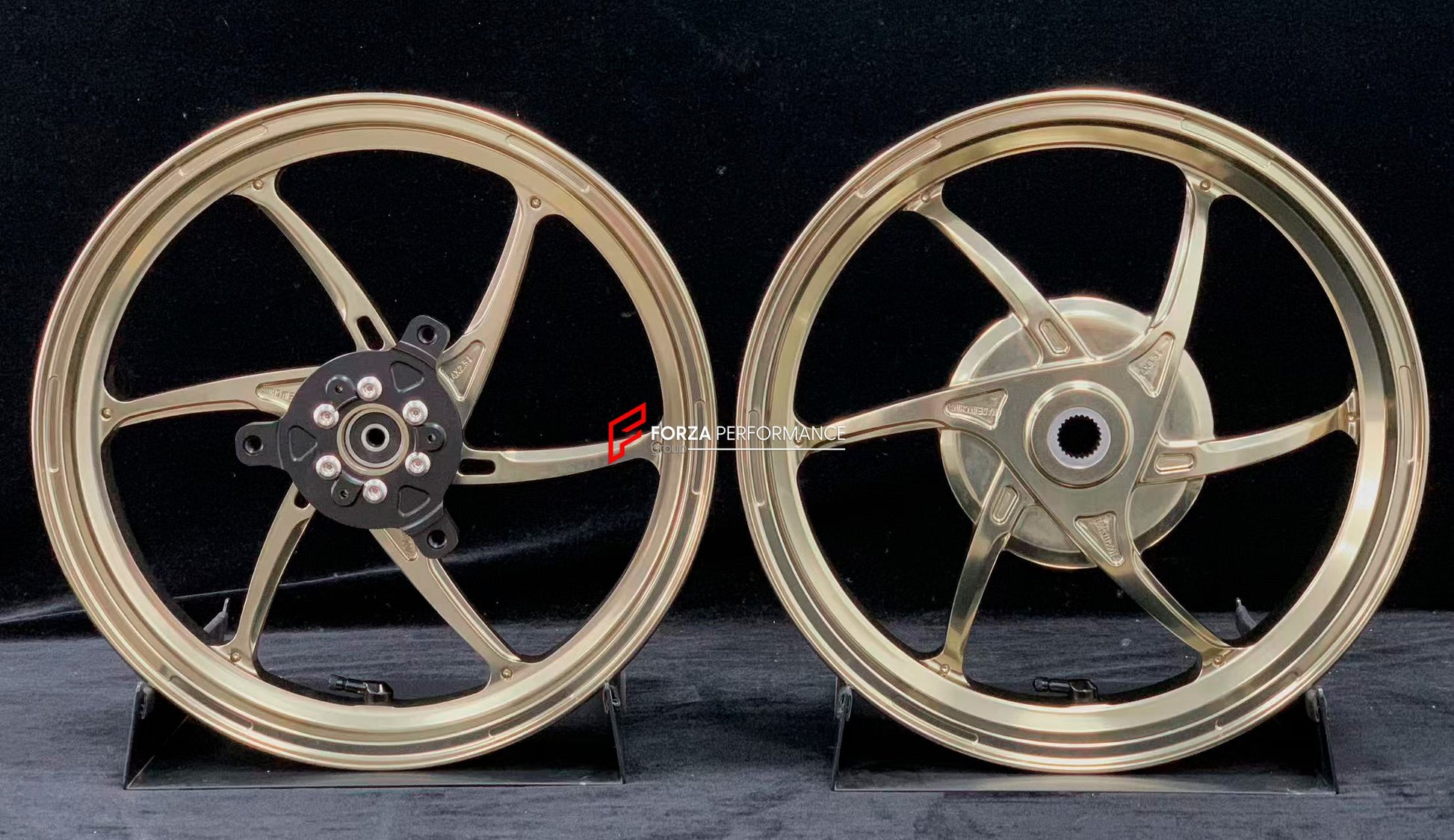 We manufacture premium quality forged motorcycle wheels rims for YAMAHA in any design, size, color.

Wheel sizes (motorcycle spec):

Front: 2.5 x 14

Rear: 3.5 x 14

Weight:

Front: 2.7 kg (5.95 lbs)

Rear: 2.85 kg (6.28 lbs)


Finishing: Gloss Bronze

Forza Performance Group engineers and manufactures each forged motorcycle wheel individually per order. This ensures precise fitment, uncompromised strength, and unique styling. Whether for racing, touring, or daily use — our wheels are built for both perform