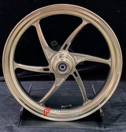 We manufacture premium quality forged motorcycle wheels rims for YAMAHA in any design, size, color.

Wheel sizes (motorcycle spec):

Front: 2.5 x 14

Rear: 3.5 x 14

Weight:

Front: 2.7 kg (5.95 lbs)

Rear: 2.85 kg (6.28 lbs)


Finishing: Gloss Bronze

Forza Performance Group engineers and manufactures each forged motorcycle wheel individually per order. This ensures precise fitment, uncompromised strength, and unique styling. Whether for racing, touring, or daily use — our wheels are built for both perform