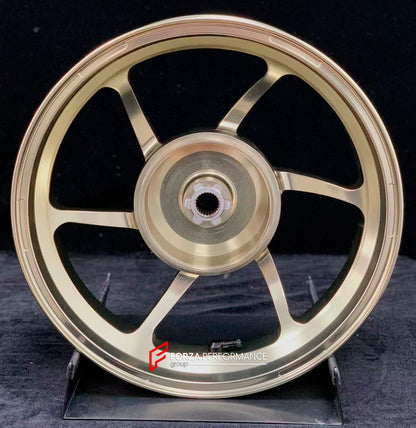 We manufacture premium quality forged motorcycle wheels rims for YAMAHA in any design, size, color.

Wheel sizes (motorcycle spec):

Front: 2.5 x 14

Rear: 3.5 x 14

Weight:

Front: 2.7 kg (5.95 lbs)

Rear: 2.85 kg (6.28 lbs)


Finishing: Gloss Bronze

Forza Performance Group engineers and manufactures each forged motorcycle wheel individually per order. This ensures precise fitment, uncompromised strength, and unique styling. Whether for racing, touring, or daily use — our wheels are built for both perform