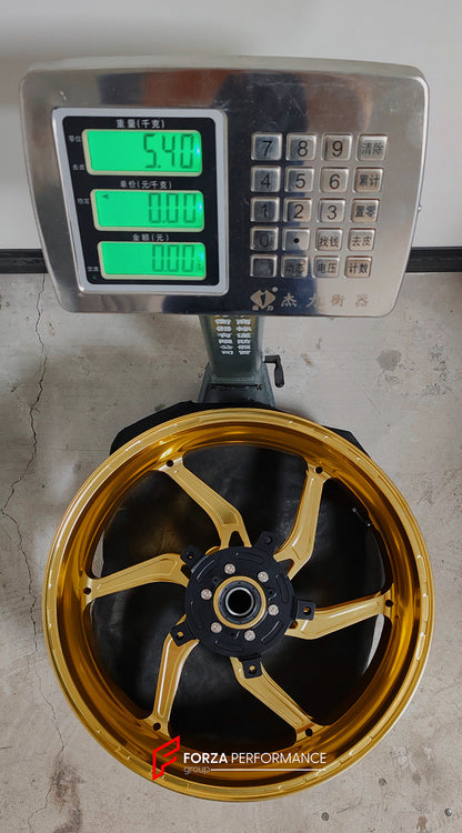 We manufacture premium quality forged motorcycle wheels rims for SUZUKI HAYABUSA in any design, size, color.

Wheel sizes (motorcycle spec):

Front: 3.5 x 17

Rear: 6 x 17

Weight:

Front: 4.65 kg (10.25 lbs)

Rear: 5.4 kg (11.9 lbs)


Finishing: Gloss Gold

Forza Performance Group engineers and manufactures each forged motorcycle wheel individually per order. This ensures precise fitment, uncompromised strength, and unique styling. Whether for racing, touring, or daily use — our wheels are built for both p