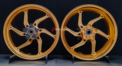 We manufacture premium quality forged motorcycle wheels rims for SUZUKI HAYABUSA in any design, size, color.

Wheel sizes (motorcycle spec):

Front: 3.5 x 17

Rear: 6 x 17

Weight:

Front: 4.65 kg (10.25 lbs)

Rear: 5.4 kg (11.9 lbs)


Finishing: Gloss Gold

Forza Performance Group engineers and manufactures each forged motorcycle wheel individually per order. This ensures precise fitment, uncompromised strength, and unique styling. Whether for racing, touring, or daily use — our wheels are built for both p
