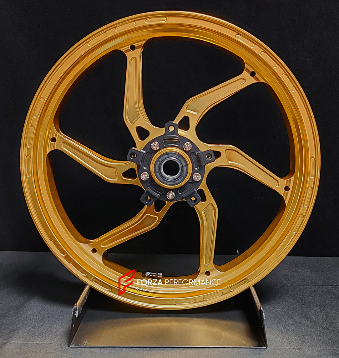 We manufacture premium quality forged motorcycle wheels rims for SUZUKI HAYABUSA in any design, size, color.

Wheel sizes (motorcycle spec):

Front: 3.5 x 17

Rear: 6 x 17

Weight:

Front: 4.65 kg (10.25 lbs)

Rear: 5.4 kg (11.9 lbs)


Finishing: Gloss Gold

Forza Performance Group engineers and manufactures each forged motorcycle wheel individually per order. This ensures precise fitment, uncompromised strength, and unique styling. Whether for racing, touring, or daily use — our wheels are built for both p