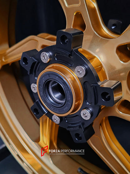 We manufacture premium quality forged motorcycle wheels rims for SUZUKI HAYABUSA in any design, size, color.

Wheel sizes (motorcycle spec):

Front: 3.5 x 17

Rear: 6 x 17

Weight:

Front: 4.65 kg (10.25 lbs)

Rear: 5.4 kg (11.9 lbs)


Finishing: Gloss Gold

Forza Performance Group engineers and manufactures each forged motorcycle wheel individually per order. This ensures precise fitment, uncompromised strength, and unique styling. Whether for racing, touring, or daily use — our wheels are built for both p