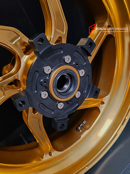 We manufacture premium quality forged motorcycle wheels rims for SUZUKI HAYABUSA in any design, size, color.

Wheel sizes (motorcycle spec):

Front: 3.5 x 17

Rear: 6 x 17

Weight:

Front: 4.65 kg (10.25 lbs)

Rear: 5.4 kg (11.9 lbs)


Finishing: Gloss Gold

Forza Performance Group engineers and manufactures each forged motorcycle wheel individually per order. This ensures precise fitment, uncompromised strength, and unique styling. Whether for racing, touring, or daily use — our wheels are built for both p