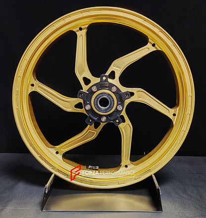 We manufacture premium quality forged motorcycle wheels rims for SUZUKI HAYABUSA in any design, size, color.

Wheel sizes (motorcycle spec):

Front: 3.5 x 17

Rear: 6 x 17

Weight:

Front: 4.65 kg (10.25 lbs)

Rear: 5.4 kg (11.9 lbs)


Finishing: Satin Gold

Forza Performance Group engineers and manufactures each forged motorcycle wheel individually per order. This ensures precise fitment, uncompromised strength, and unique styling. Whether for racing, touring, or daily use — our wheels are built for both p