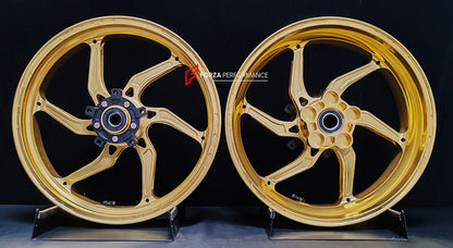 We manufacture premium quality forged motorcycle wheels rims for SUZUKI HAYABUSA in any design, size, color.

Wheel sizes (motorcycle spec):

Front: 3.5 x 17

Rear: 6 x 17

Weight:

Front: 4.65 kg (10.25 lbs)

Rear: 5.4 kg (11.9 lbs)


Finishing: Satin Gold

Forza Performance Group engineers and manufactures each forged motorcycle wheel individually per order. This ensures precise fitment, uncompromised strength, and unique styling. Whether for racing, touring, or daily use — our wheels are built for both p