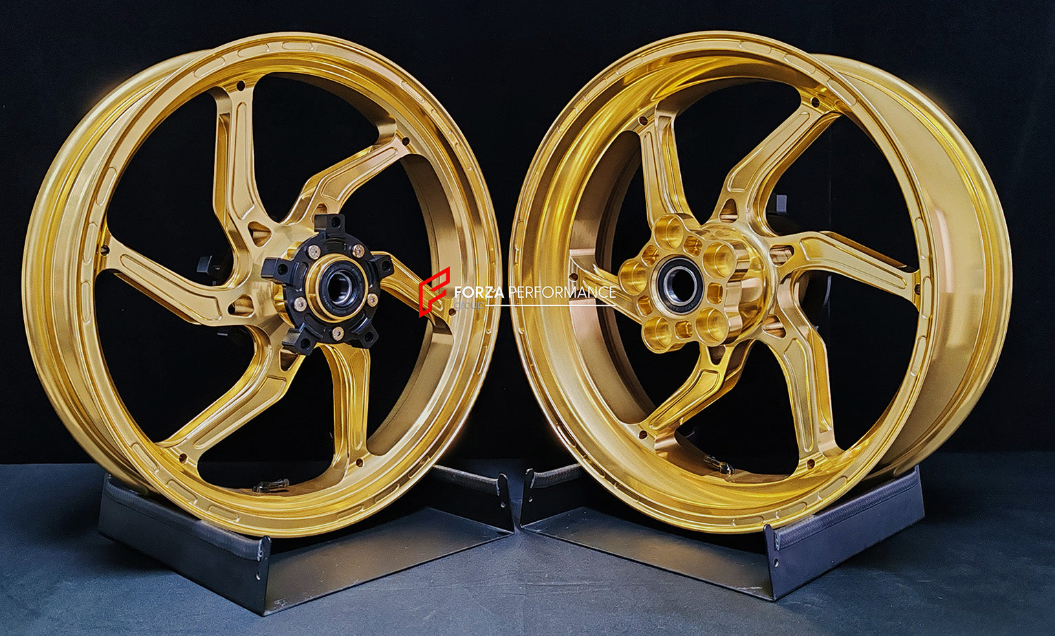 We manufacture premium quality forged motorcycle wheels rims for SUZUKI HAYABUSA in any design, size, color.

Wheel sizes (motorcycle spec):

Front: 3.5 x 17

Rear: 6 x 17

Weight:

Front: 4.65 kg (10.25 lbs)

Rear: 5.4 kg (11.9 lbs)


Finishing: Satin Gold

Forza Performance Group engineers and manufactures each forged motorcycle wheel individually per order. This ensures precise fitment, uncompromised strength, and unique styling. Whether for racing, touring, or daily use — our wheels are built for both p