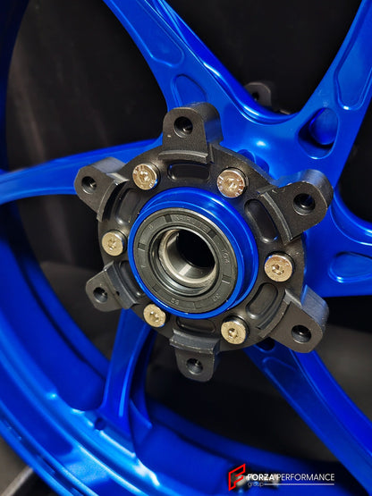We manufacture premium quality forged motorcycle wheels rims for QJMOTOR in any design, size, color.

Wheel sizes (motorcycle spec):

Front: 3.5 x 17

Rear: 6 x 17

Weight:

Front: 4.25 kg (9.37 lbs)

Rear: 4.85 kg (10.69 lbs)


Finishing: Gloss Blue

Forza Performance Group engineers and manufactures each forged motorcycle wheel individually per order. This ensures precise fitment, uncompromised strength, and unique styling. Whether for racing, touring, or daily use — our wheels are built for both performa
