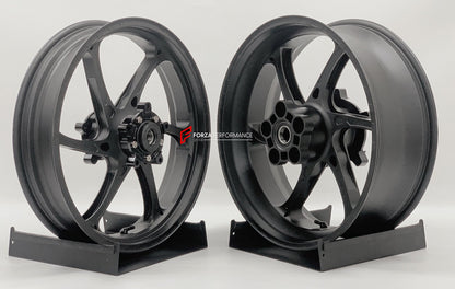 We manufacture premium quality forged motorcycle wheels rims for SUZUKI HAYABUSA in any design, size, color.

Wheel sizes (motorcycle spec):

Front: 3.5 x 17

Rear: 6 x 17

Weight:

Front: 4.25 kg (9.37 lbs)

Rear: 5.05 kg (11.13 lbs)


Finishing: Matt Black

Forza Performance Group engineers and manufactures each forged motorcycle wheel individually per order. This ensures precise fitment, uncompromised strength, and unique styling. Whether for racing, touring, or daily use — our wheels are built for both 