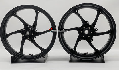 We manufacture premium quality forged motorcycle wheels rims for SUZUKI HAYABUSA in any design, size, color.

Wheel sizes (motorcycle spec):

Front: 3.5 x 17

Rear: 6 x 17

Weight:

Front: 4.25 kg (9.37 lbs)

Rear: 5.05 kg (11.13 lbs)


Finishing: Matt Black

Forza Performance Group engineers and manufactures each forged motorcycle wheel individually per order. This ensures precise fitment, uncompromised strength, and unique styling. Whether for racing, touring, or daily use — our wheels are built for both 