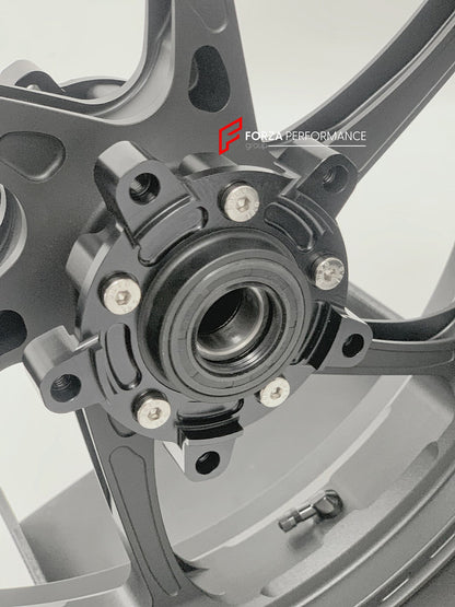 We manufacture premium quality forged motorcycle wheels rims for SUZUKI HAYABUSA in any design, size, color.

Wheel sizes (motorcycle spec):

Front: 3.5 x 17

Rear: 6 x 17

Weight:

Front: 4.25 kg (9.37 lbs)

Rear: 5.05 kg (11.13 lbs)


Finishing: Matt Black

Forza Performance Group engineers and manufactures each forged motorcycle wheel individually per order. This ensures precise fitment, uncompromised strength, and unique styling. Whether for racing, touring, or daily use — our wheels are built for both 